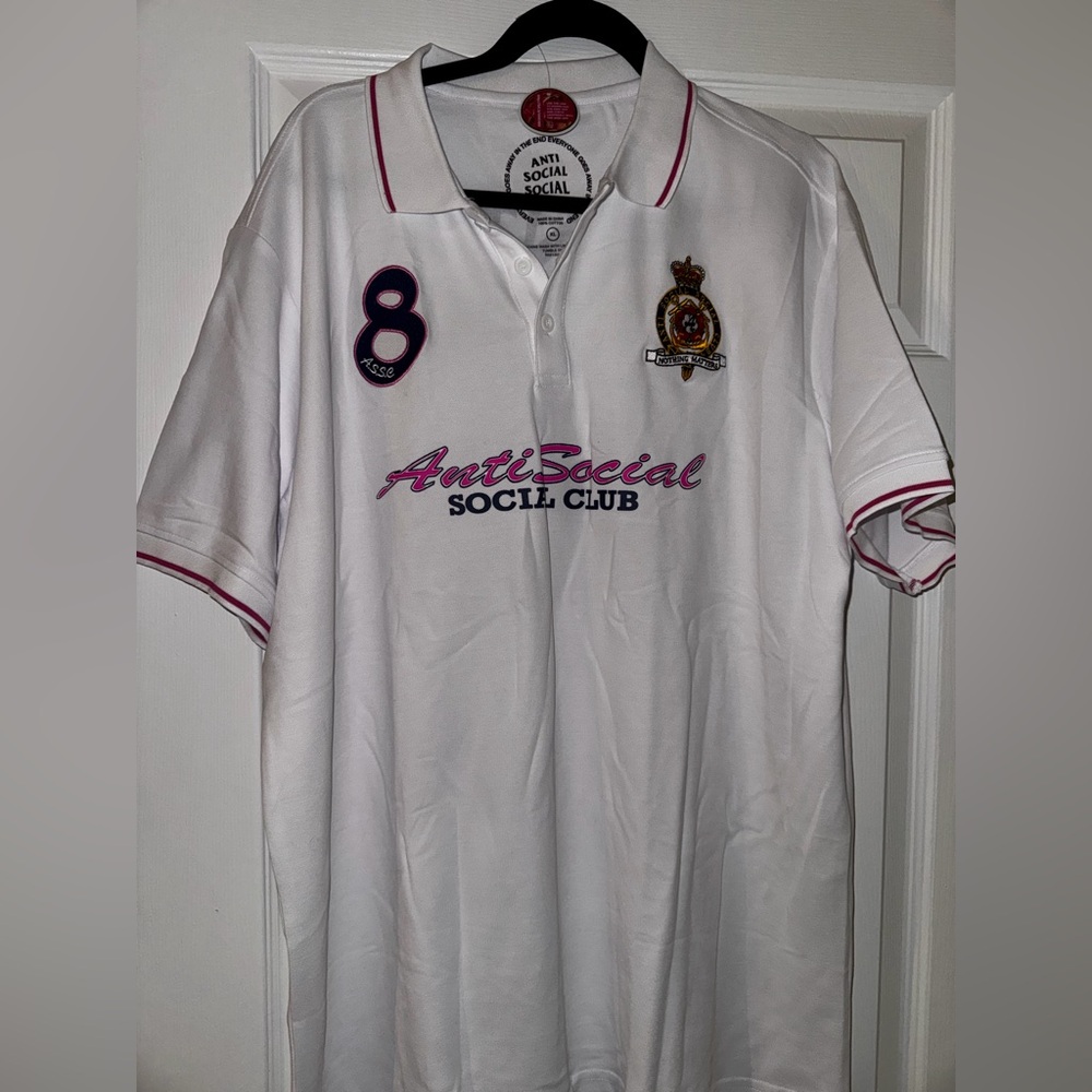 Anti Social Social Club White Polo Shirt with Pink Accents